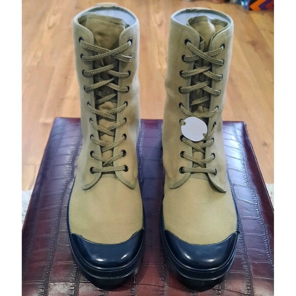 Sz 13 MIL-TEC Olive Khaki Military Green French Style 9-Hole Canvas Combat Boot - Picture 1 of 8
